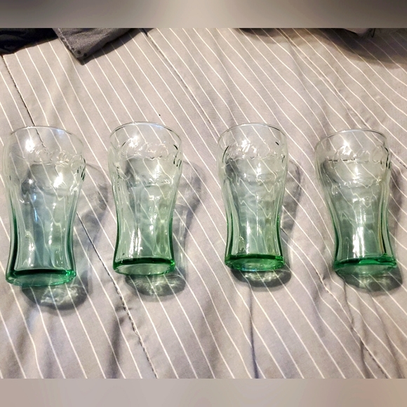 Coca Cola Other - Vintage green glass set of 4 4 1/2 inch Coca Cola glasses